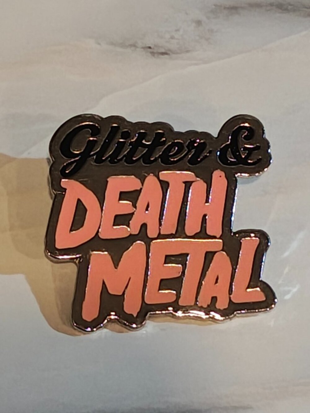 Glitter & Death Metal Enamel Pin Pink Black Goth Girly Pop Alternative Music Pin